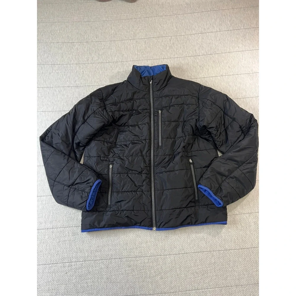 Lands' End Mens Large PrimaLoft Quilted Puffer Jacket Black Insulated Full Zip